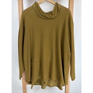 NWT Fenini Mustard High Low Cowl Neck Cotton Blend Top #0989 Size S